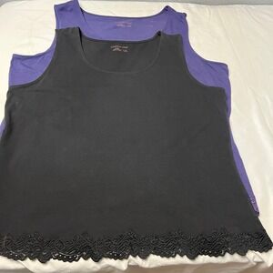 Lot of 2 Coldwater Creek Black Purple Lace Trim Tank Top 1X Size Base Layer
